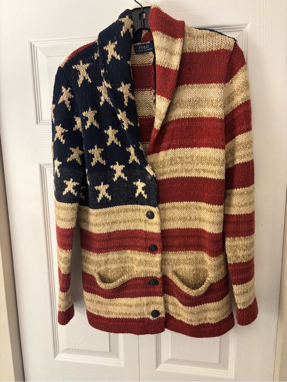 ✨ Polo Ralph Lauren Iconic American Flag Shawl Collar Cardigan — Size S ✨ - Picture 4 of 6